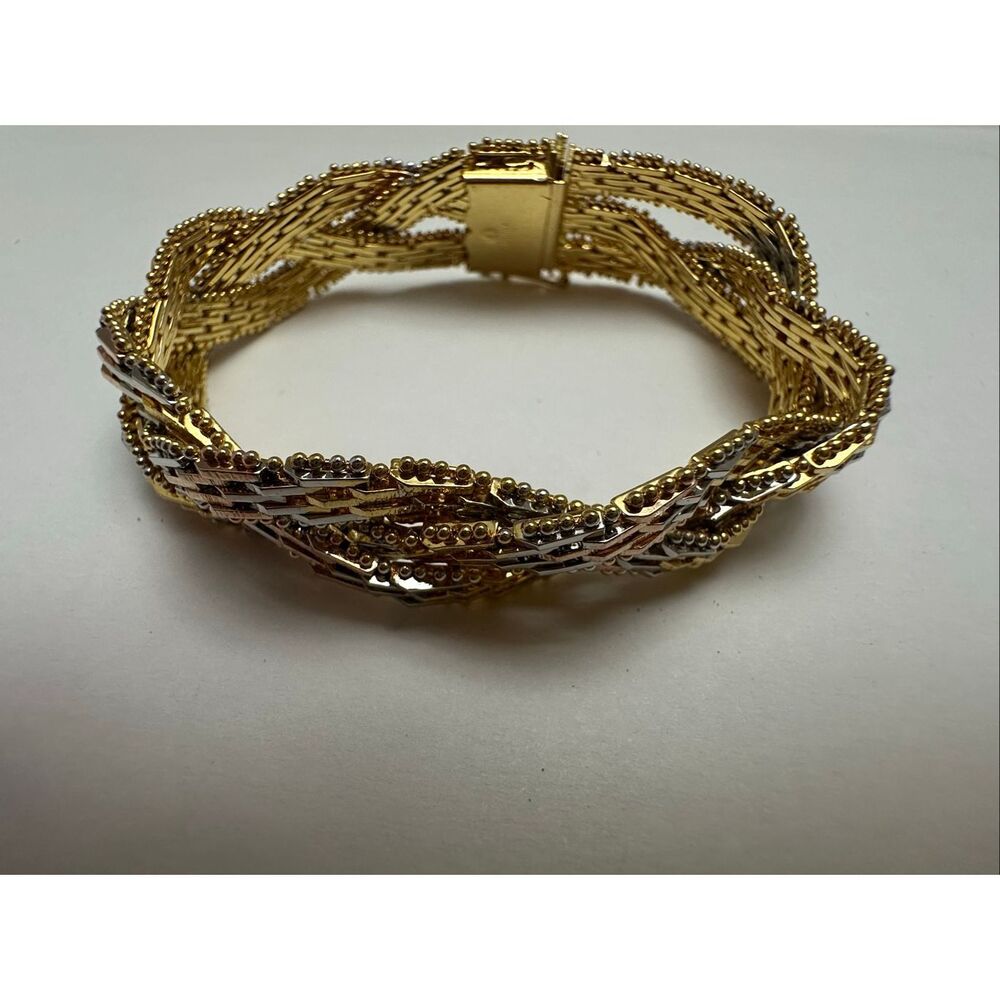 Vintage Italy 925 Sterling Silver Tri-Color Braided Beaded Bracelet 7.5" 36g - Picture 5 of 7